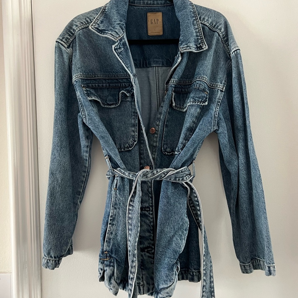 GAP Washed Blue Denim Belted Jacket
